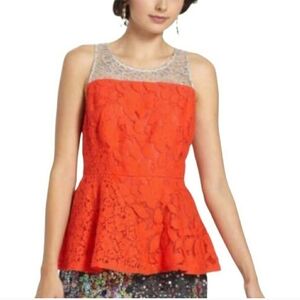 Anthropologie Moulinette Soeurs Sleeveless Metallic Lace Peplum Blouse Size 4